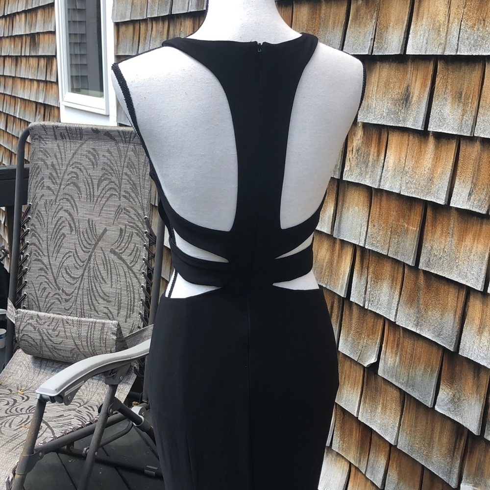 Black high neck open mid drift cut out long ball/ prom dress with side slit - Picture 4 of 5